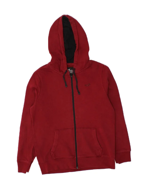 HOLLISTER Mens Zip Hoodie Sweater Medium Red Cotton