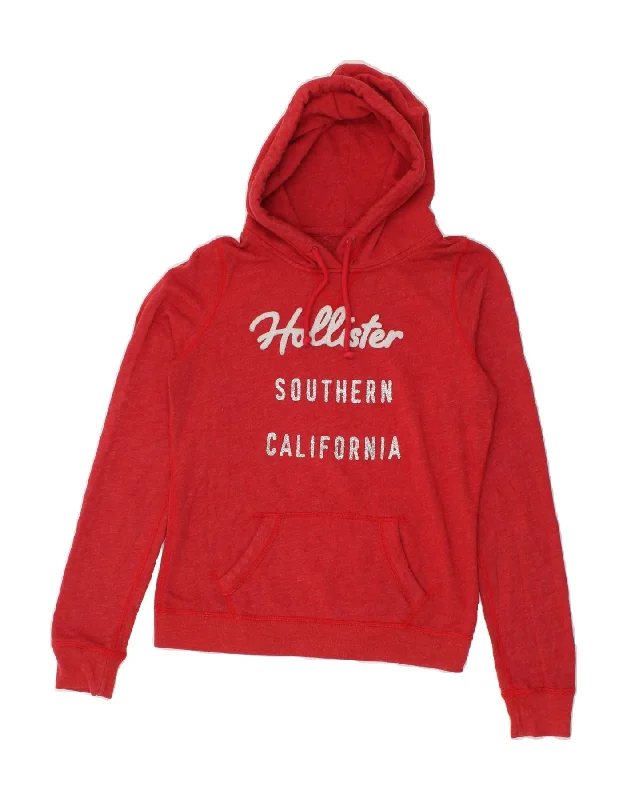 HOLLISTER Womens Graphic Hoodie Jumper UK 12 Medium Red Cotton