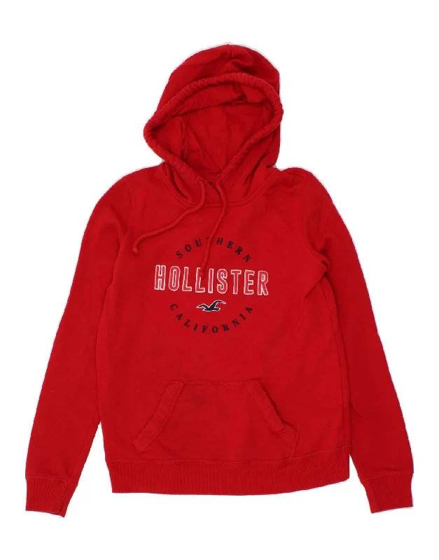 HOLLISTER Womens Graphic Hoodie Jumper UK 6 XS Red Cotton