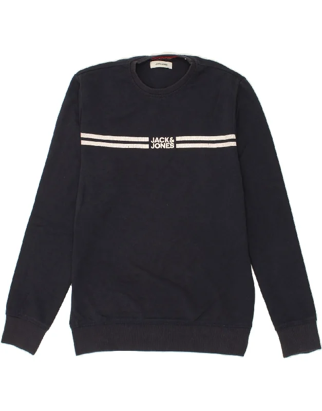 JACK & JONES Mens Graphic Sweatshirt Jumper Small Navy Blue Cotton