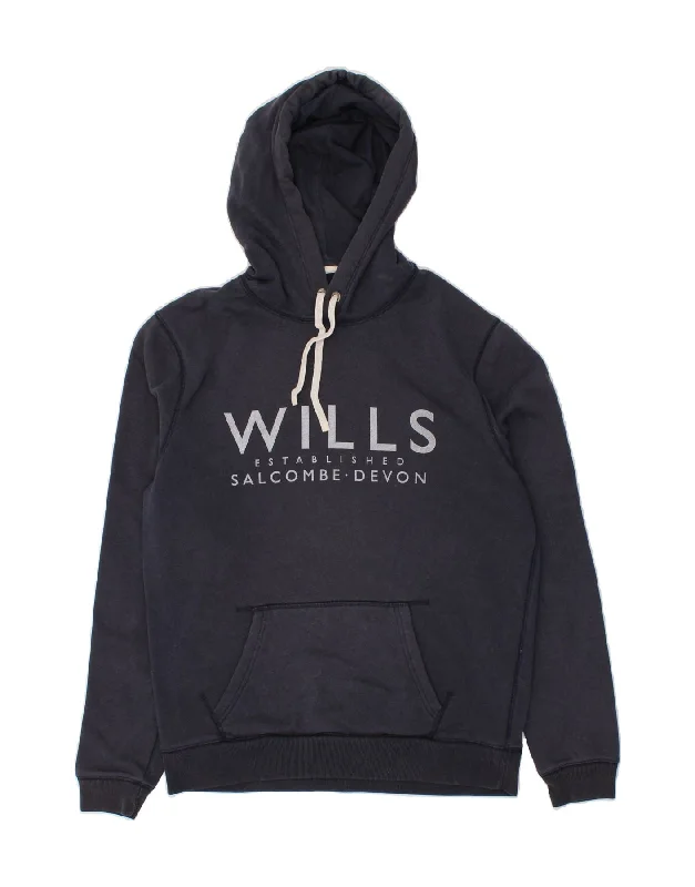 JACK WILLS Mens Classic Fit Graphic Hoodie Jumper Medium Navy Blue Cotton