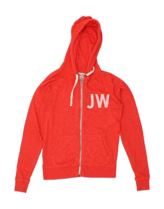 JACK WILLS Womens Graphic Zip Hoodie Sweater UK 8 Small Red Cotton