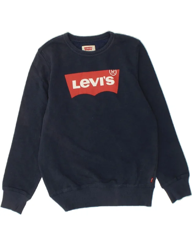 LEVI'S Boys Graphic Sweatshirt Jumper 12-13 Years Large  Navy Blue Cotton