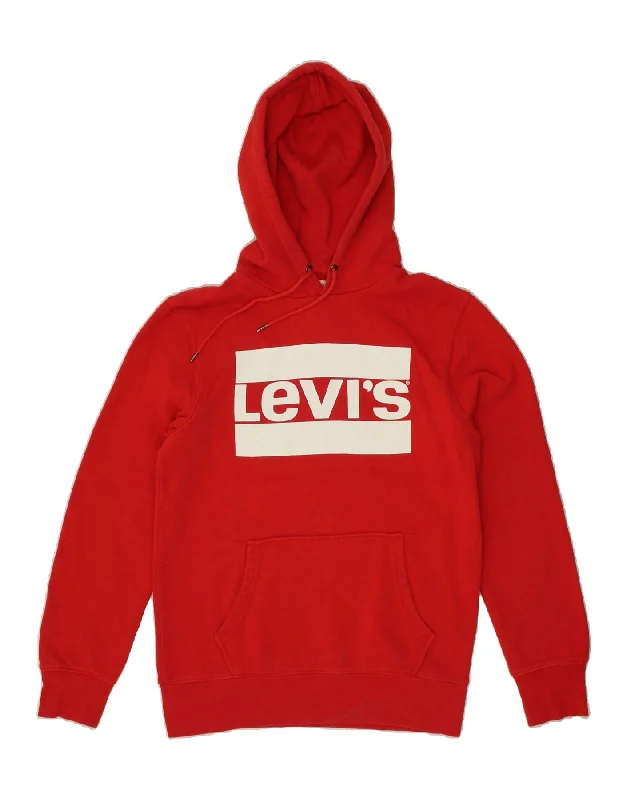 LEVI'S Mens Graphic Hoodie Jumper Small Red Cotton