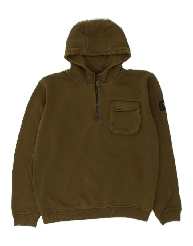 LYLE & SCOTT Boys Zip Neck Hoodie Jumper 15-16 Years Khaki Cotton