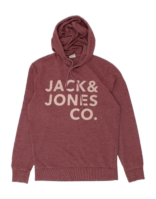 JACK & JONES Mens Graphic Hoodie Jumper Medium Maroon Cotton