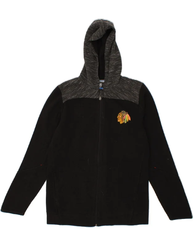 NHL Boys Zip Hoodie Sweater 15-16 Years XL Black Colourblock Cotton