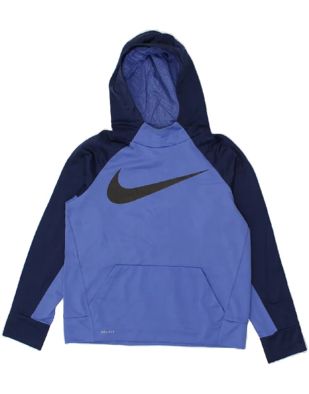 NIKE Boys Dri Fit Graphic Hoodie Jumper 12-13 Years Large  Purple