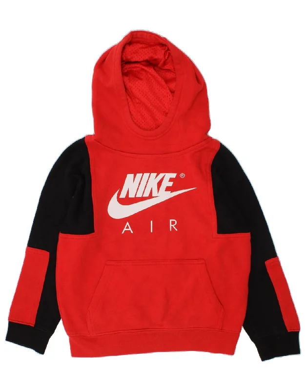 NIKE Boys Graphic Hoodie Jumper 6-7 Years Large Red Colourblock Cotton