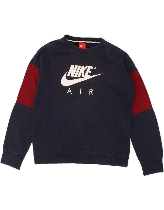 NIKE Boys Graphic Sweatshirt Jumper 13-14 Years XL Navy Blue Colourblock