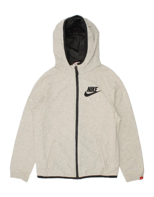 NIKE Boys Zip Hoodie Sweater 10-11 Years Medium  Grey Flecked Cotton