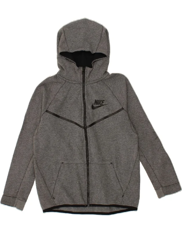 NIKE Boys Zip Hoodie Sweater 13-14 Years XL Grey Cotton