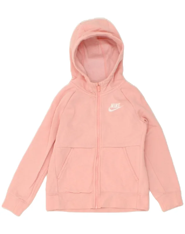 NIKE Girls Zip Hoodie Sweater 8-9 Years Small Pink Cotton