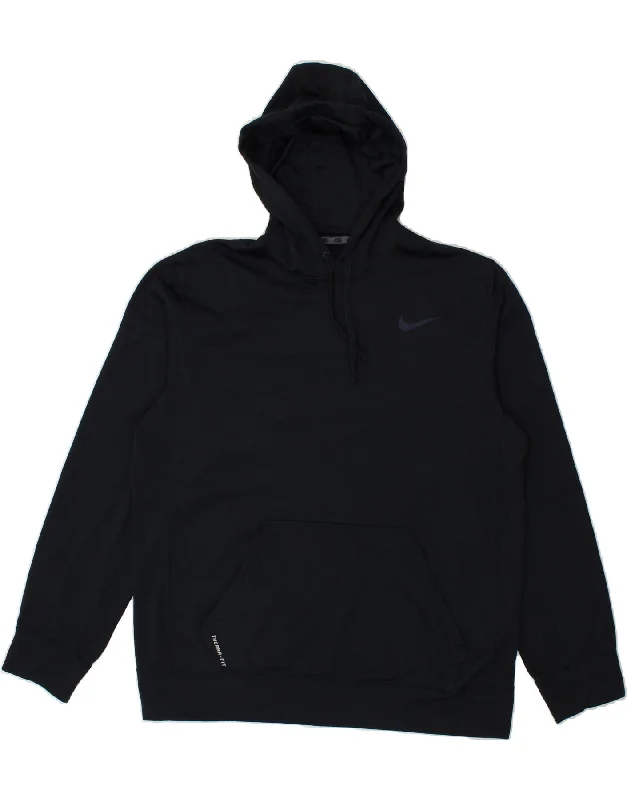 NIKE Mens Therma-Fit Hoodie Jumper Large Navy Blue Polyester