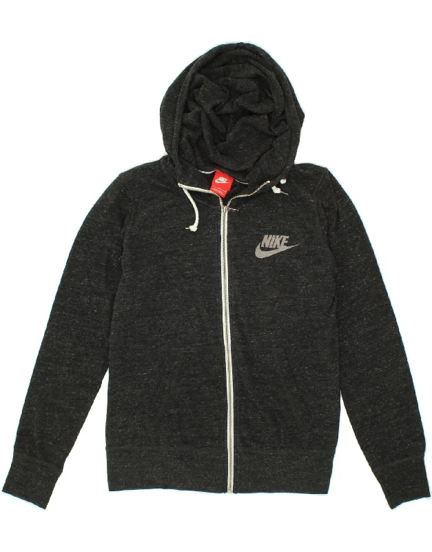 NIKE Womens Zip Hoodie Sweater UK 14 Medium Grey Flecked