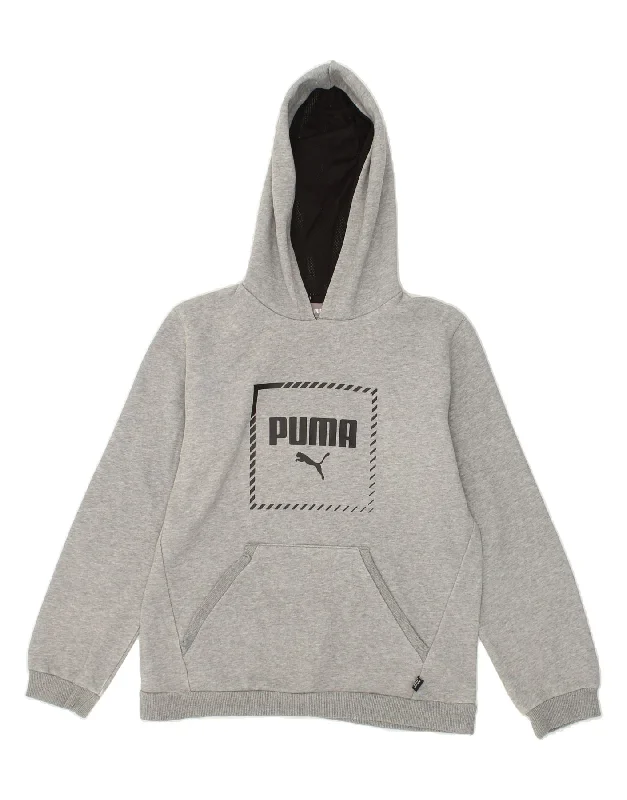 PUMA Boys Graphic Hoodie Jumper 13-14 Years Grey Cotton