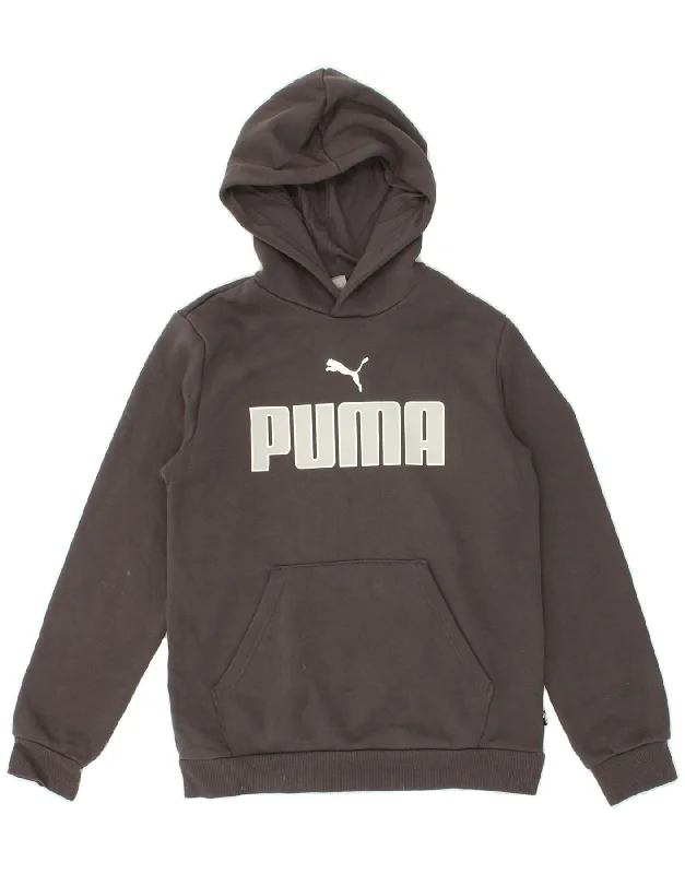 PUMA Boys Graphic Hoodie Jumper 13-14 Years XL Grey Cotton