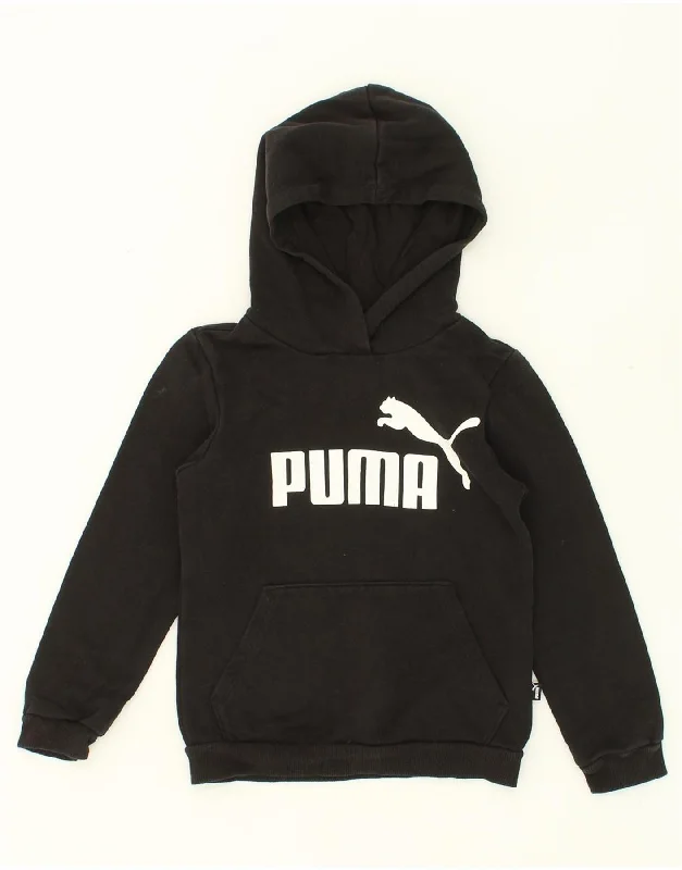 PUMA Boys Graphic Hoodie Jumper 7-8 Years Black Cotton