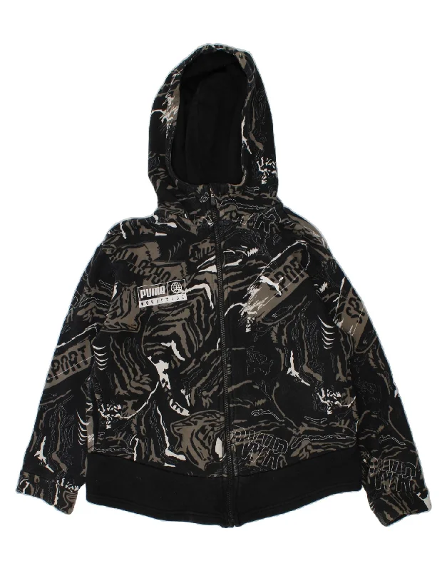 PUMA Boys Graphic Zip Hoodie Sweater 9-10 Years Grey Animal Print