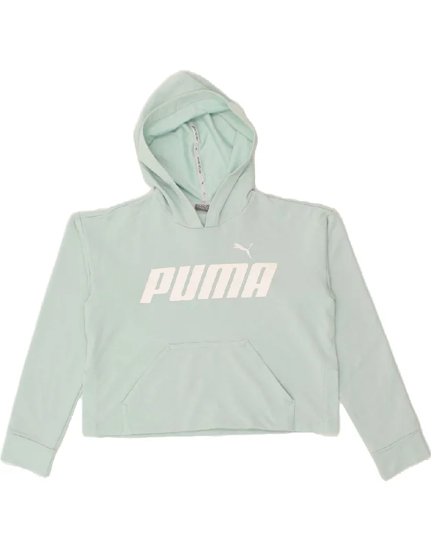 PUMA Girls Crop Graphic Hoodie Jumper 13-14 Years Green