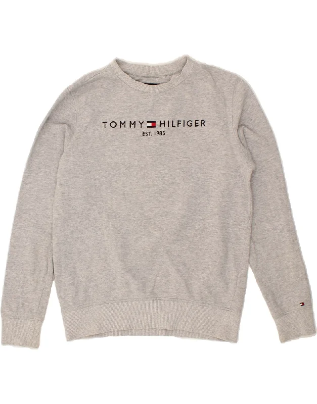 TOMMY HILFIGER Boys Graphic Sweatshirt Jumper 14-15 Years Grey Cotton