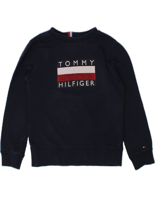 TOMMY HILFIGER Boys Graphic Sweatshirt Jumper 6-7 Years Navy Blue Cotton