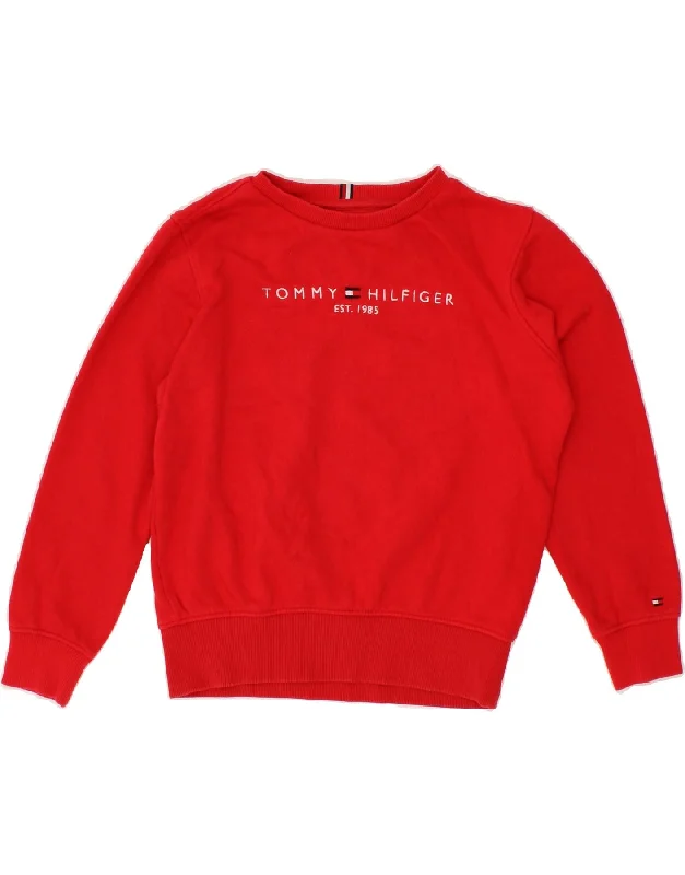 TOMMY HILFIGER Girls Graphic Sweatshirt Jumper 10-11 Years Red Cotton