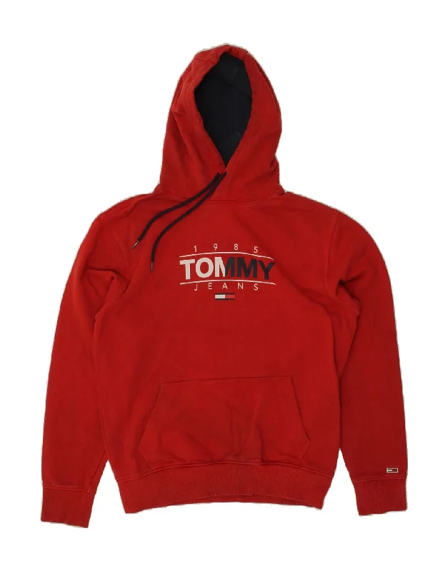 TOMMY HILFIGER Mens Graphic Hoodie Jumper Medium Red Cotton