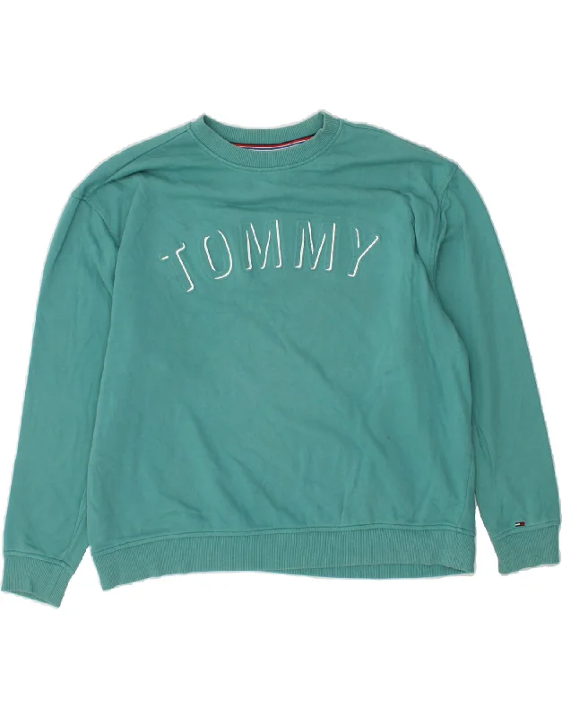 TOMMY HILFIGER Womens Oversized Sweatshirt Jumper UK 14 Medium Turquoise