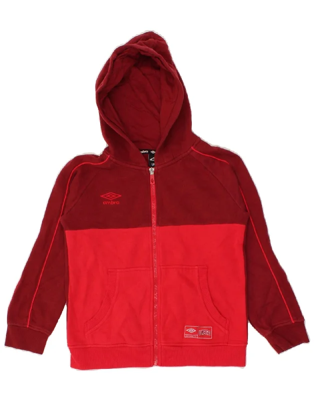 UMBRO Boys Zip Hoodie Sweater 8-9 Years Medium  Red Colourblock Cotton