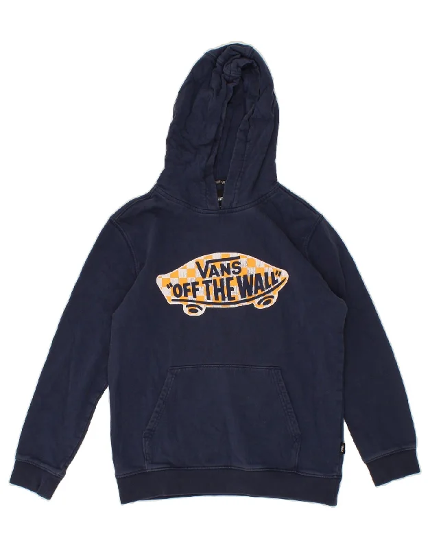 VANS Womens Graphic Hoodie Jumper UK 14 Large Navy Blue Cotton