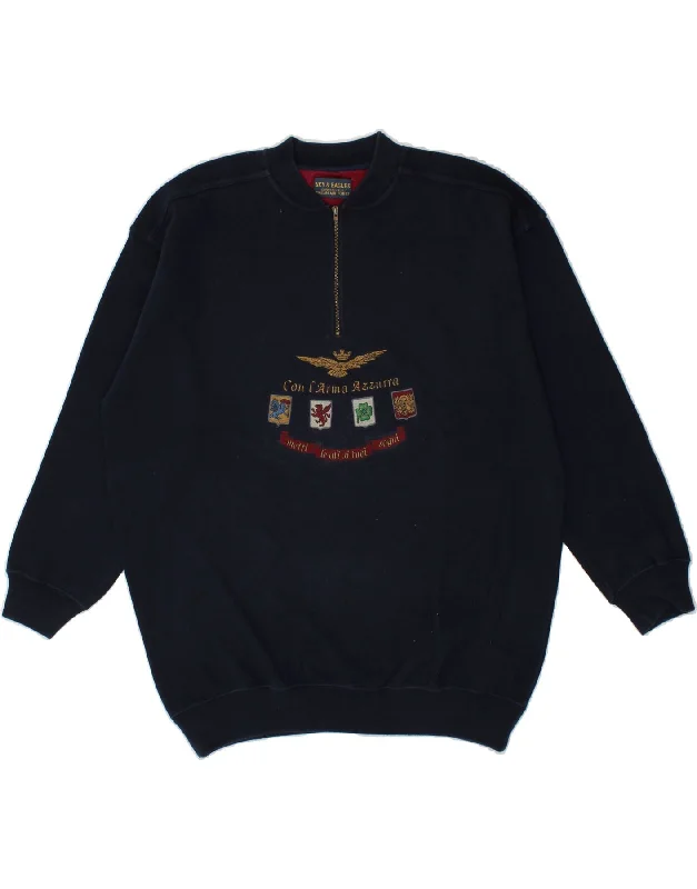 VINTAGE Mens Graphic Sweatshirt Jumper Small Navy Blue Cotton