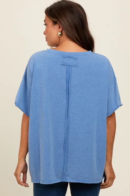 Blue Raw Rolled Hem Maternity Top