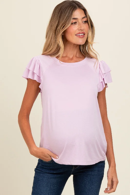 Lavender Ruffle Short Sleeve Maternity Top