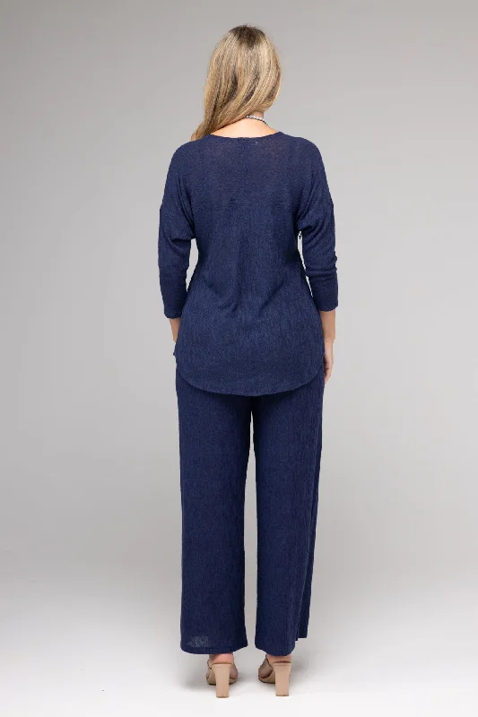 Navy Haven Poly/Rayon Knit Palazzo Pants