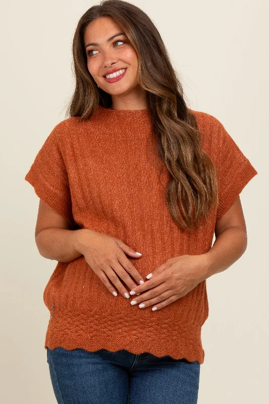 Rust Ribbed Mock Neck Maternity Sweater Top