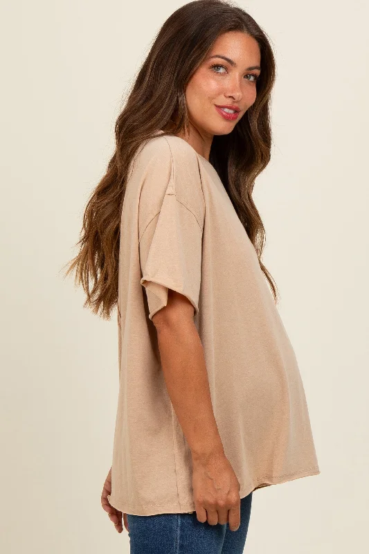 Taupe Raw Rolled Hem Maternity Top