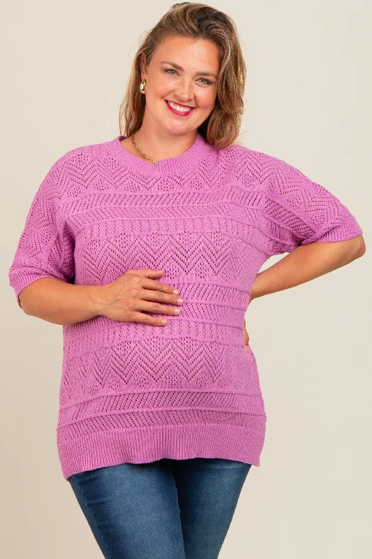 Violet Crochet Knit Short Sleeve Sweater Maternity Plus Top