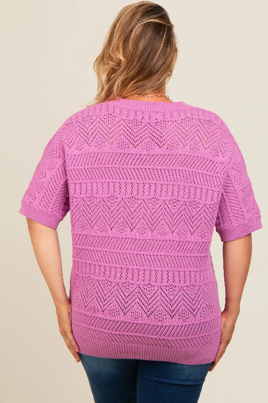 Violet Crochet Knit Short Sleeve Sweater Maternity Plus Top