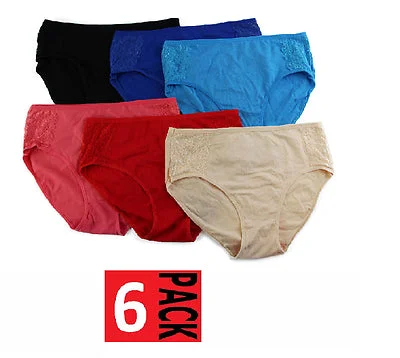 6 x Womens Cotton Lace Hi Cut Underwear Brief Panties Bikini High Waisted Ladies Solid color bikini, Sleek, Minimalist, Comfortable