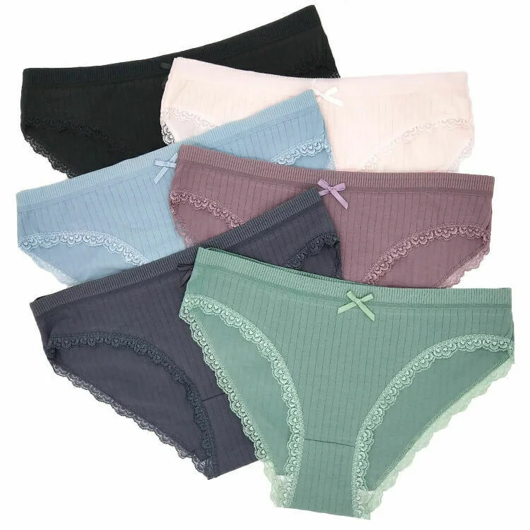 6 x Womens Ribbed Cotton Bikini Underwear Brief Sexy Panties Comfy Triangle bikini, Simple, Sexy, Comfortable