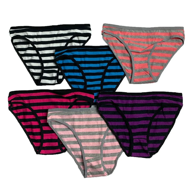 6 x Womens Stripe Cotton Bikini Underwear Brief Sexy Panties Comfy Tie-side bikini, Adjustable, Sexy, Comfortable