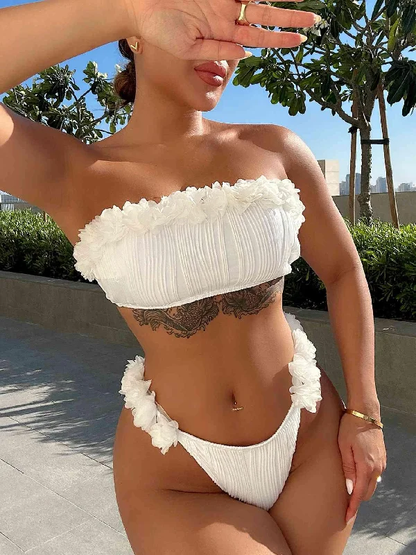 Applique Tie Back Two-Piece Bikini Set Bikini with pleats, Trendy, Feminine, Stylish Applique Tie Back Two-Piece Bikini Set Bikini with pleats, Trendy, Feminine, Stylish