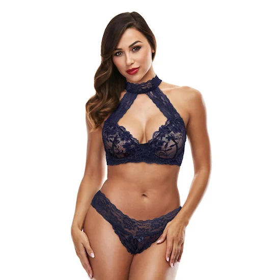 BACI 3166 Lace Halter Bikini Set S/M - Blue Color block bikini, Bold design, Trendy, Stylish