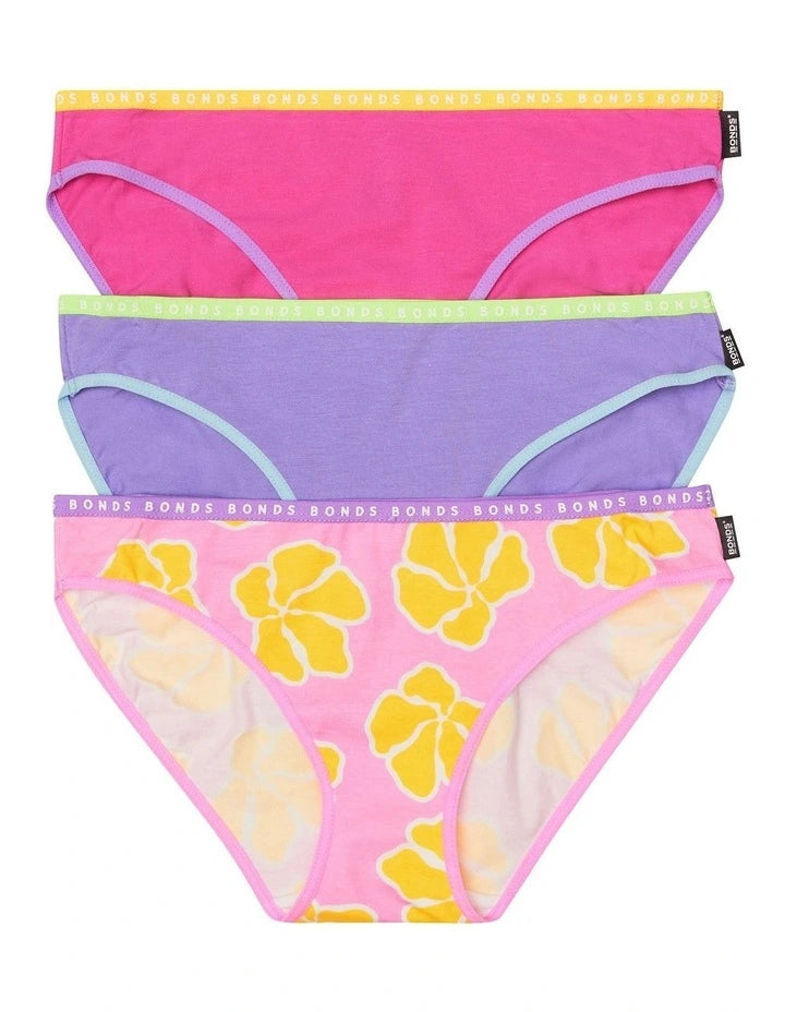 Bonds Womens Hipster Bikini 3 Pack - Sweet Summer Print/Purple/Pink Adjustable bikini bottom, Custom fit, Comfortable, Sexy