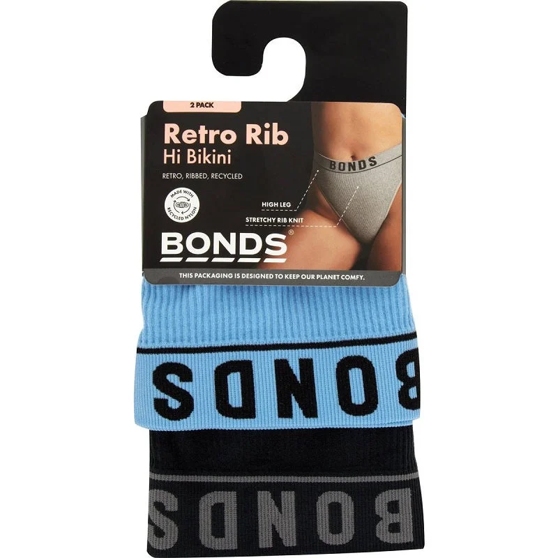 Bonds Womens Retro Rib Hi Bikini 2 Pack - Powder Blue / Black Wrap bikini, Sexy, Chic, Trendy