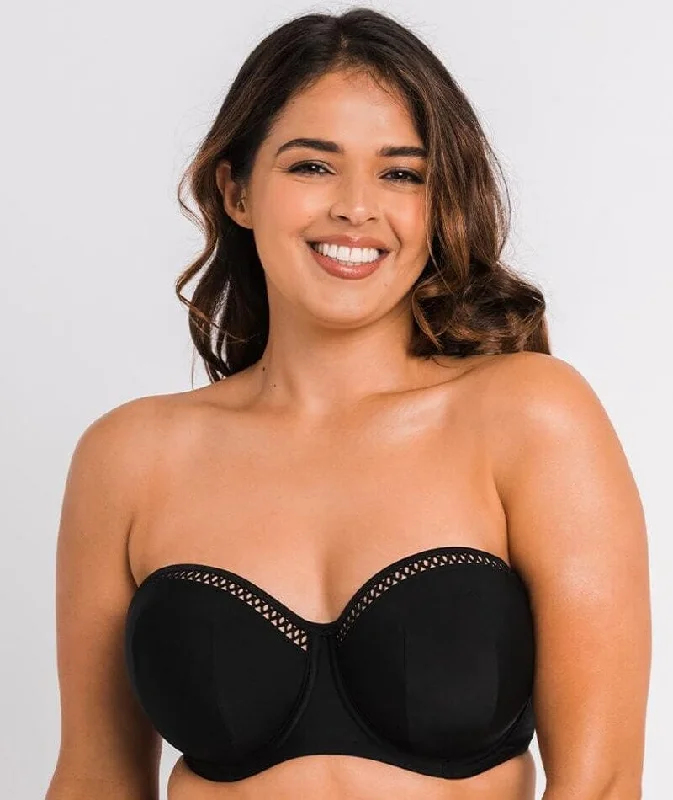 Curvy Kate First Class Bandeau Bikini Top - Black Mesh insert bikini, Sexy, Chic, Trendy