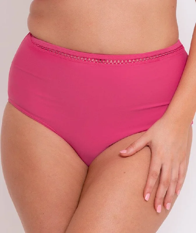 Curvy Kate First Class High Waist Bikini Bottom - Pink Shiny bikini, Metallic fabric, Sexy, Beachwear
