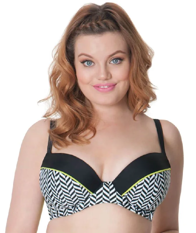 Curvy Kate Hypnotic Plunge Bikini Top - Monochrome/Olive Side tie bikini, Adjustable, Comfortable, Trendy