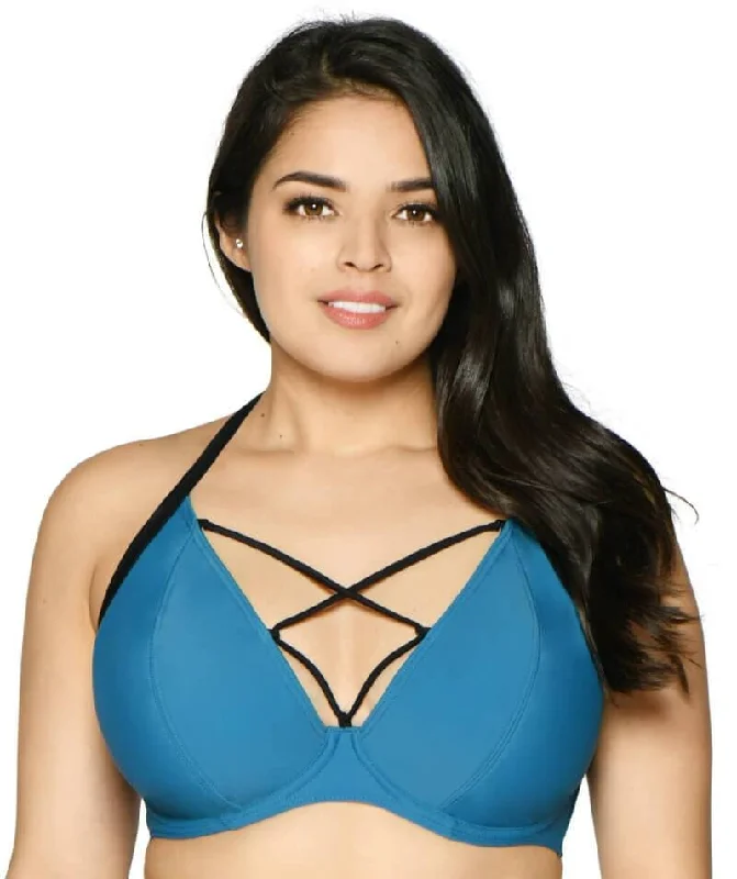 Curvy Kate Rock The Pool Halterneck Bikini Top - Petrol Blue Sheer lace bikini, Sexy, Elegant, Trendy